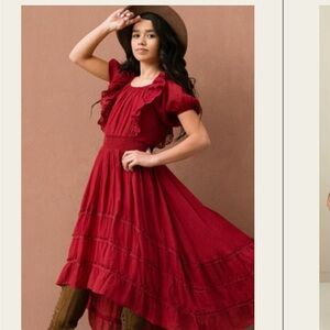 Joyfolie 8T dress, brick red long and flowy with sleeves